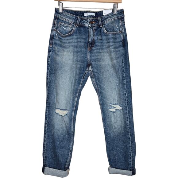 Zara Denim - Zara Relaxed Fit Low Rise Distressed Ankle Jeans Size 6